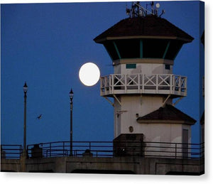Full moon over HB Pier - Canvas Print