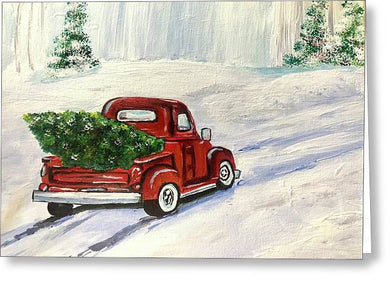 Gathering the Christmas Tree - Greeting Card, quantity pricing available