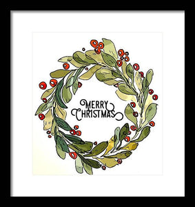 Merry Christmas Wreath - Framed Print