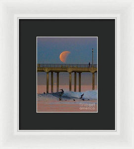 Moon Eclipse ove HB Pier - Framed Print