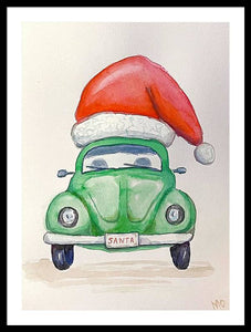 Santa Hat Green VW  - Framed Print