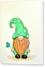 St. Patricks Day Gnome with Clover - Canvas Print