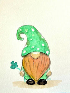 St. Patricks Day Gnome with Clover - Art Print