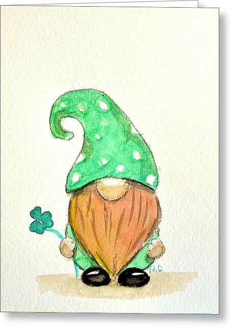 St. Patricks Day Gnome with Clover - Greeting Card