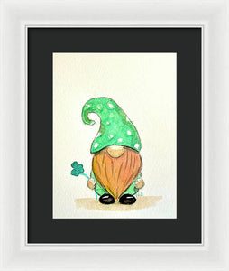St. Patricks Day Gnome with Clover - Framed Print
