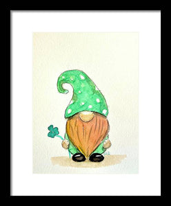 St. Patricks Day Gnome with Clover - Framed Print
